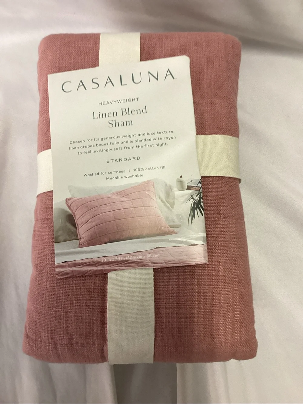 Standard Heavyweight Linen Blend Quilt Pillow Sham  - Rose - Casaluna - new